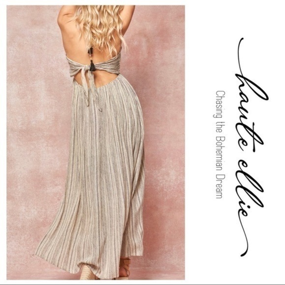 Rough Life-Gray Ivory Boho Halter Raw Edge Maxi Dress - Picture 11 of 13